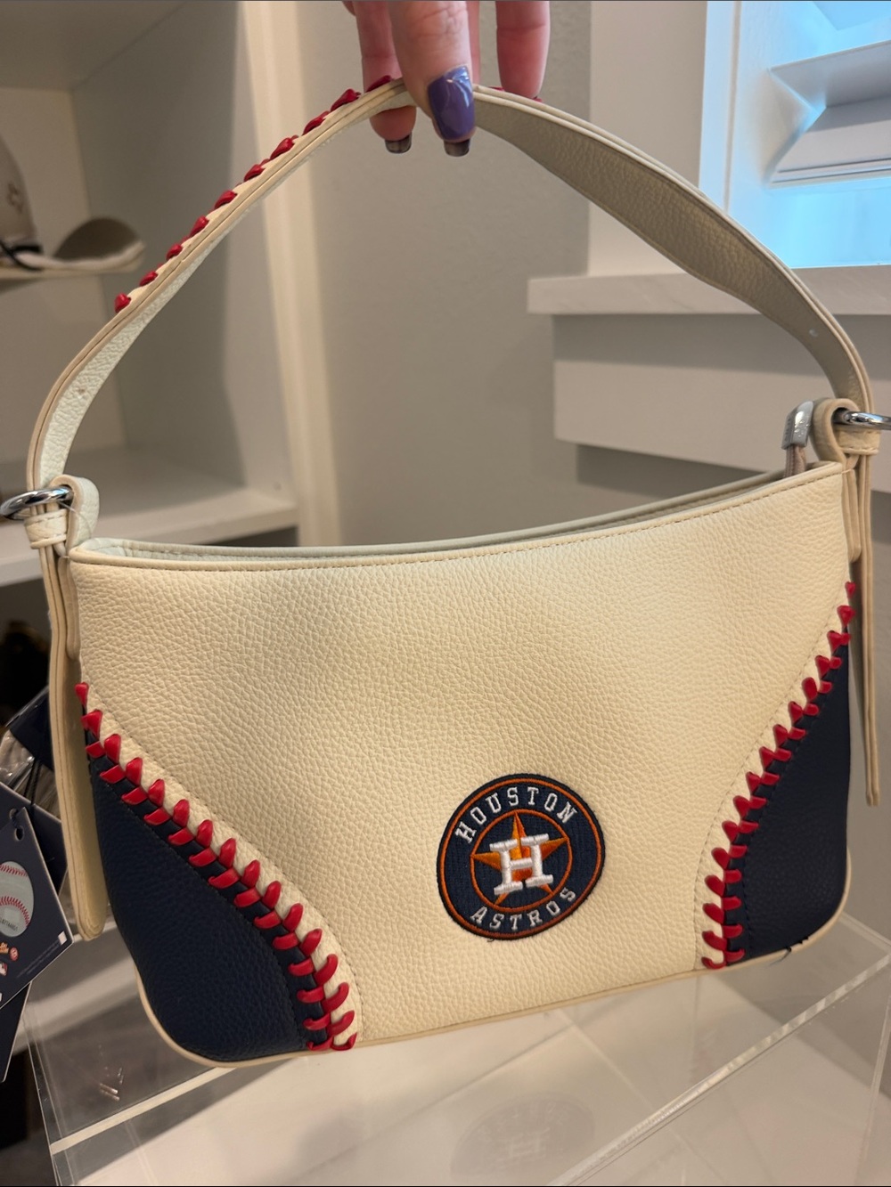 Montana West Cream and Navy Houston Astros Baseball-Stitch Shoulder Bag